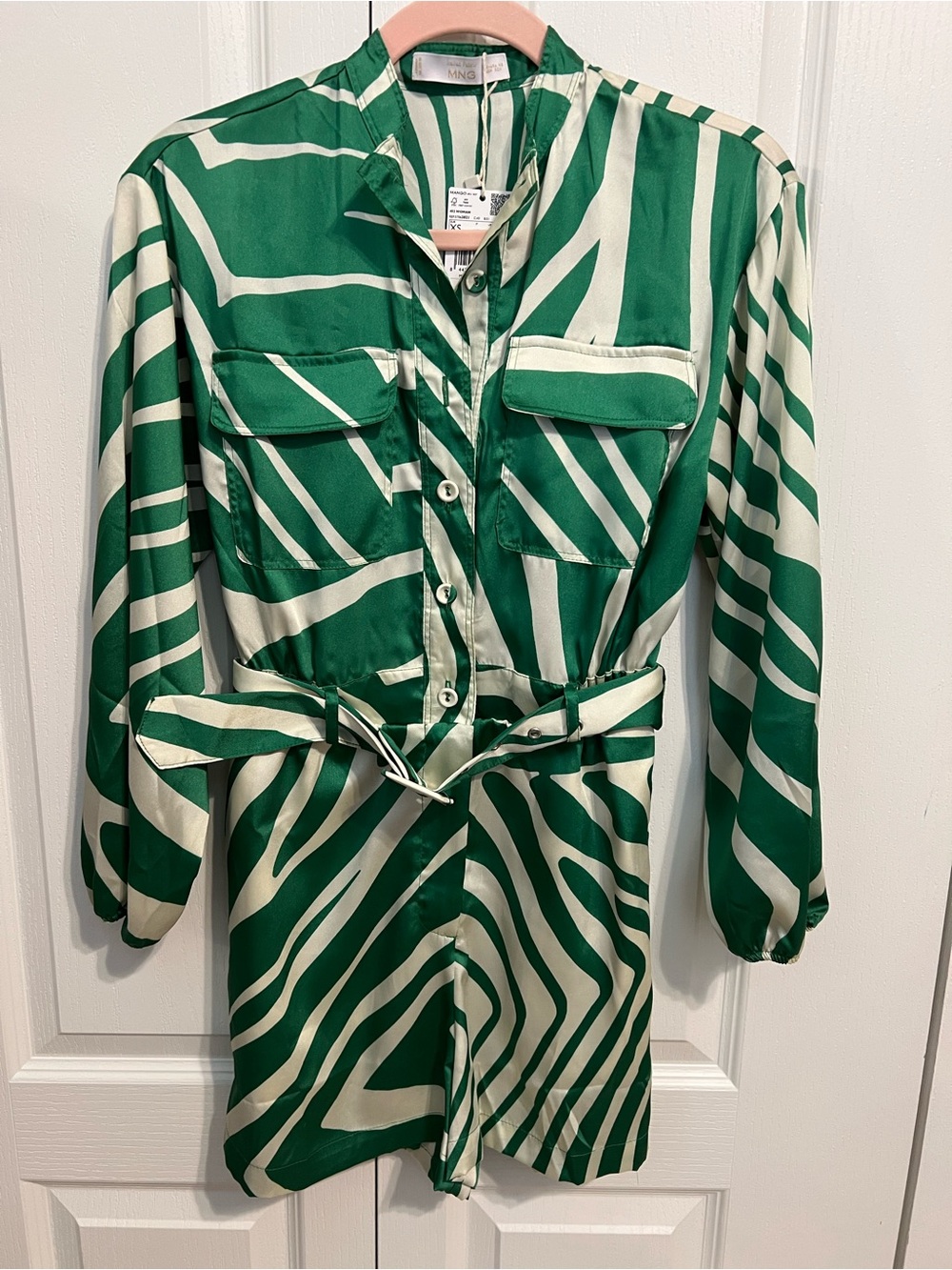 Mango MNG Green & Cream Stripe Romper